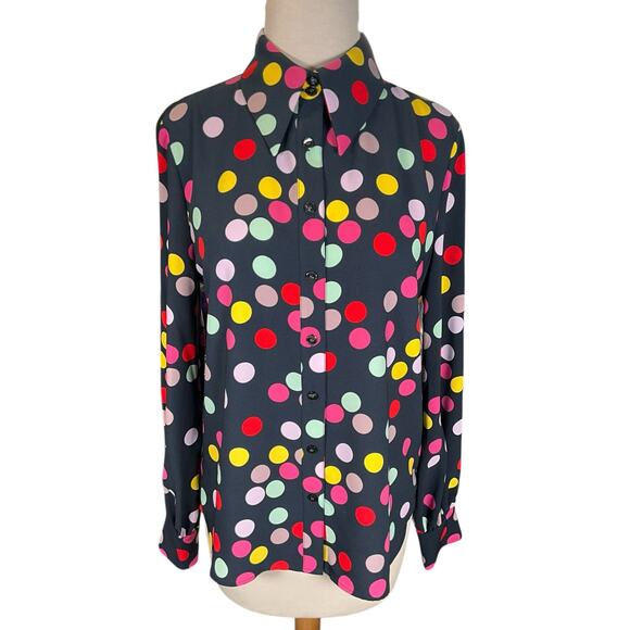 Halogen x Atlantic-Pacific Multicolor Polka Dot Button-Up Blouse Size Small NWOT - Picture 1 of 10